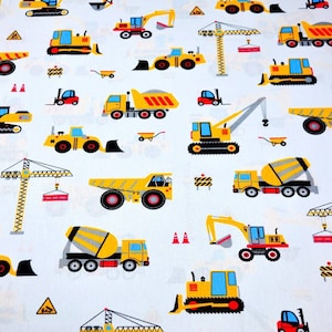 Tela de camiones de construcción, tela de algodón de construcción cortada a medida, tela para guardería, tela para bebé, tela de camiones, tela para vehículos de construcción