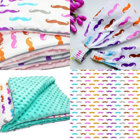 Bunter Moustache Baumwollstoff Meterware, Jungenstoff, Mustache