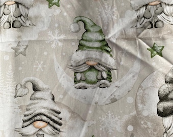 Tela de algodón con gnomos navideños, cortada a medida, por metro o medio metro. Tela con gnomos lunares.