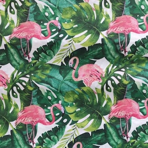 Flamingos cotton fabric, Flamingo Fabric By The Yard, Monstera Leaves fabric,Flora & Fauna Fabric,palm tree Fabric, Tropical fabric,birds