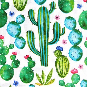 Tessuto di cactus verde messicano di cotone, tessuto di cactus, tessuto tagliato a misura, mezzo cortile, decorazione di cactus, giardino di cactus, tessuto estivo, tessuto di cactus, fiore