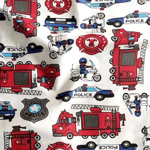 Police Car Fabric,Fire Trucks Fabric,Police Fabric,Cotton Fabric,Quilting fabric,Boys Fabric,nursery fabric, fabric by the Yard,fire ending