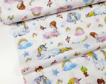 Princesses cotton Fabric by the yard Magical unicorn Fabric, Fabric, Fairy tales Fabric, fabric for girls, girls material, baby tissue,Quilt
