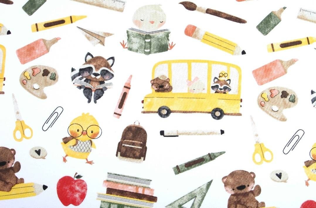 TISSU SCOLAIRE, tissu de coton par yard, fournitures scolaires, première année, tissu pour écoliers, tissu pour enfants, tissu de canard, tissu de courtepointe, bébé