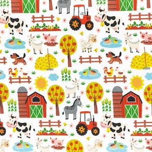 Farm cotton Fabric,Farm Animal Fabric,Farm Print Fabric,Rustic Fabric,fabric by the Yard,Nursery,Fat Quarter,Quilting Fabric,Barn Buddies