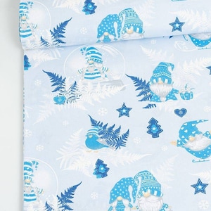 Gnomes Cotton Fabric,Christmas Fabric By The Yard,  Fabric,Christmas Fabric, leaf,  fern, Winter fabric,  merry Christmas,  cotton material