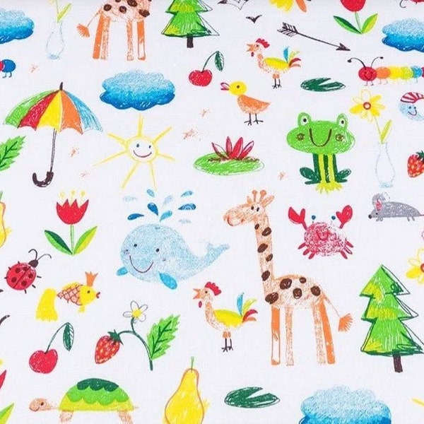 Cotton Fabric Children Drawing  Fabric by the Yard, Quilting Fabric, Kids Fabric,Baby fabric, tolder nursery decor, pencil drawing