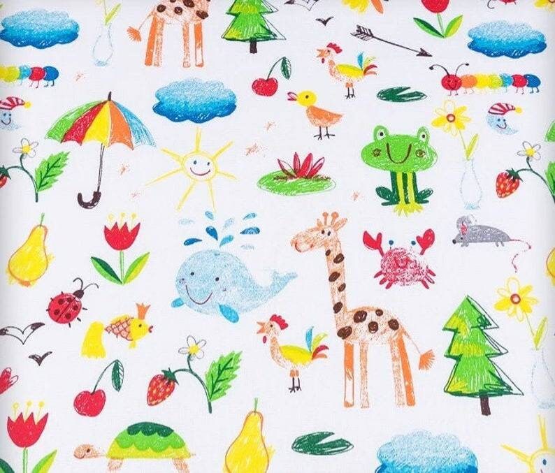 Cotton Fabric Children Drawing Fabric by the Yard Quilting Etsy UK