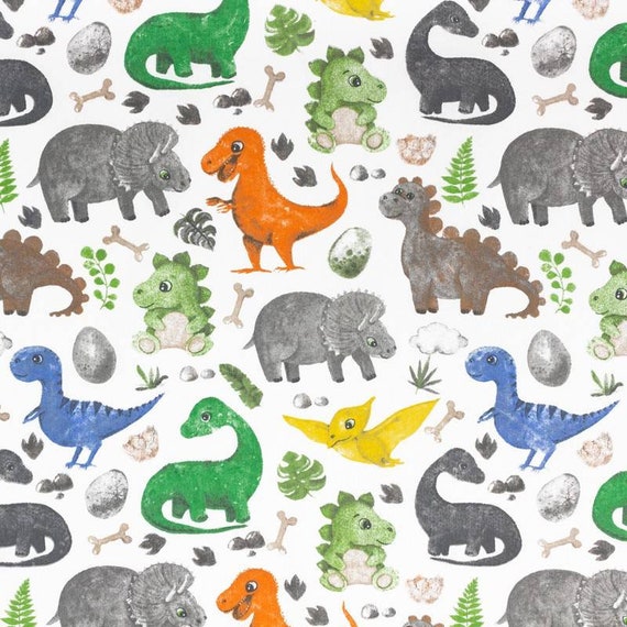 Dino Cotton Fabric Dinosaur Fabric Dinosaur Print Fabric Etsy