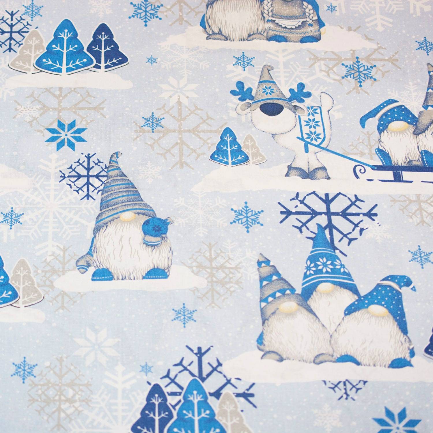 Scandinavian Gnomes Cotton Fabric By The YardBLUE Christmas Etsy