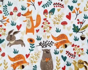Forest Animals Cotton Fabric, Elk, Fox, Bunny, Bear Print, Quilting Fabric