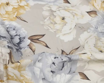 Peonies Fabric Cotton Fabric By The yard, Extra Wide 94" 240cm peony fabric flowers print blue peonies pink peonies beige gray peony