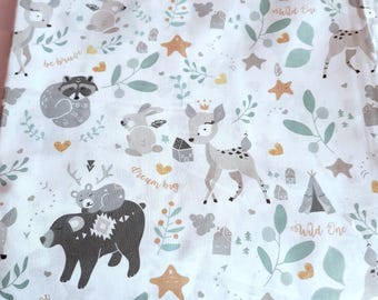 Animals Fabric,Forest Animals Fabric,Cotton fabric,fabric by the yard,Baby Fabric, Fabric,deer,raccoon,Forest Friends, fabric for blanket