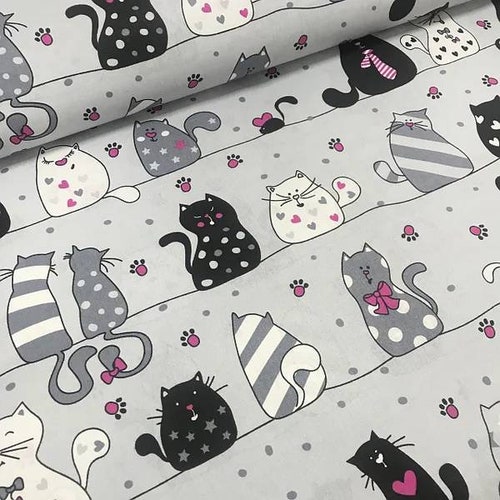 Cat Cotton Fabric by the Yardcat Print Fabricbaby Etsy