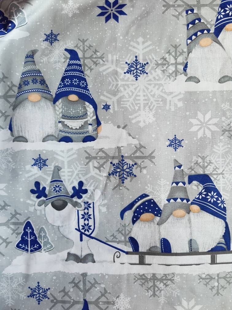 Christmas Fabric by the Yard, Gnomes Fabric,christmas Gnomes  Fabric,christmas Fabric,christmas Material, Stars and Moon, Blue Gray 