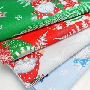 Gnomes Cotton Fabric,Christmas Fabric By The Yard,  Fabric,Christmas Fabric, leaf,  fern, Winter fabric,  merry Christmas,  cotton material