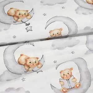 Tessuto di cotone con orsi, tessuto con orsi tagliato su misura, tessuto per neonati, tessuto biologico, tessuto per la cameretta dei bambini, tessuto per trapunte per bambini, tessuto con orsi sulla luna