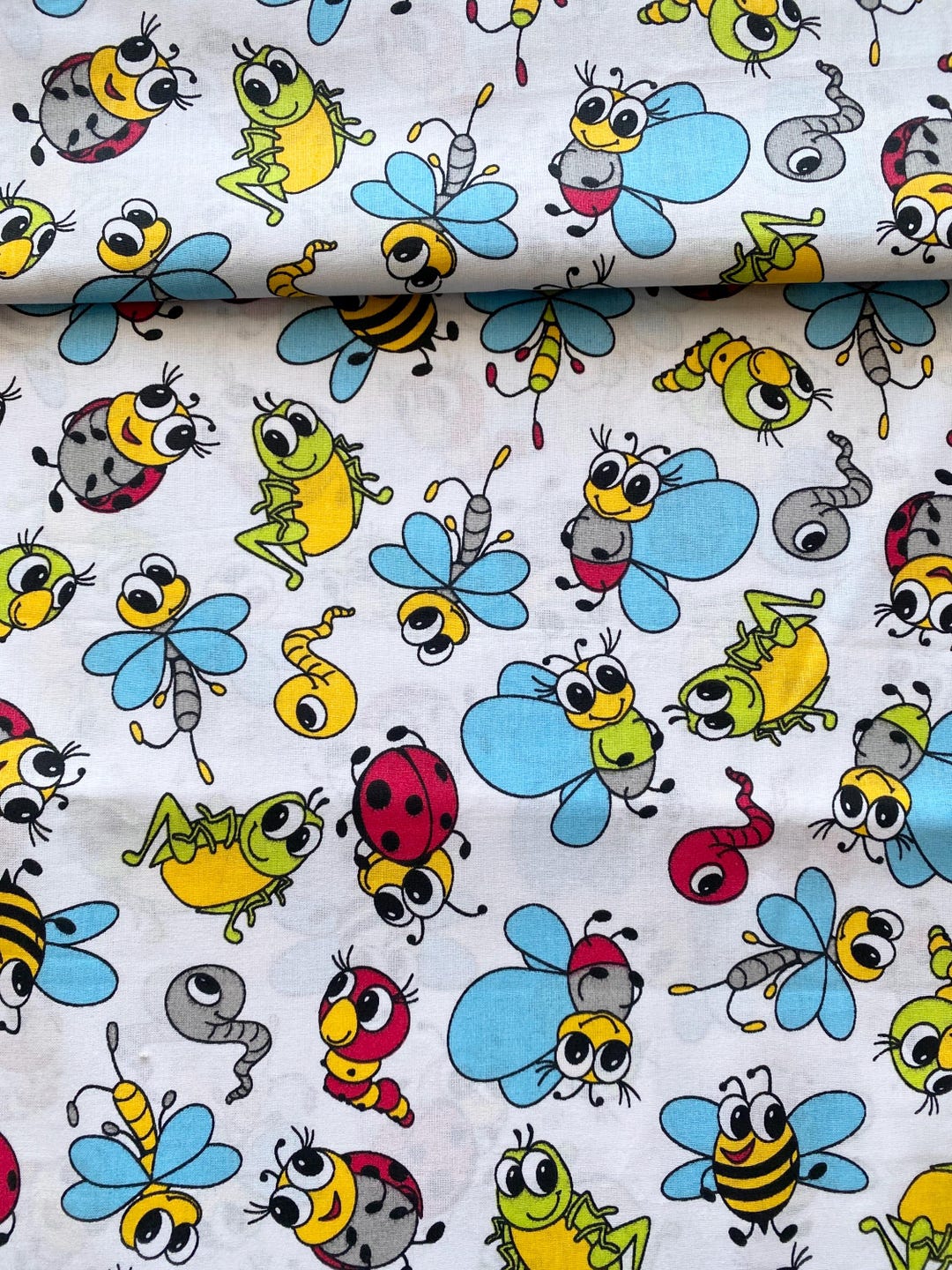 Insects Cotton Fabric Fabric by the Yard Bugs Worm Ant Snail Dragonfly ...