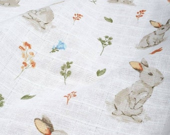 DOUBLE GAUZE COTTON fabric,Muslin fabric, bunny  Fabric,Fabric By The Yard,baby wrap Fabric,Swaddle Fabric,Embrace Fabric,organic, neutral