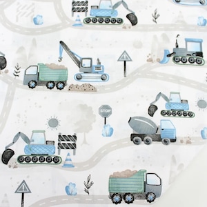Construction Trucks cotton Fabric,Construction Fabric By The Yard,Nursery Fabric,baby fabric,trucks fabric,fabric construction vehicles