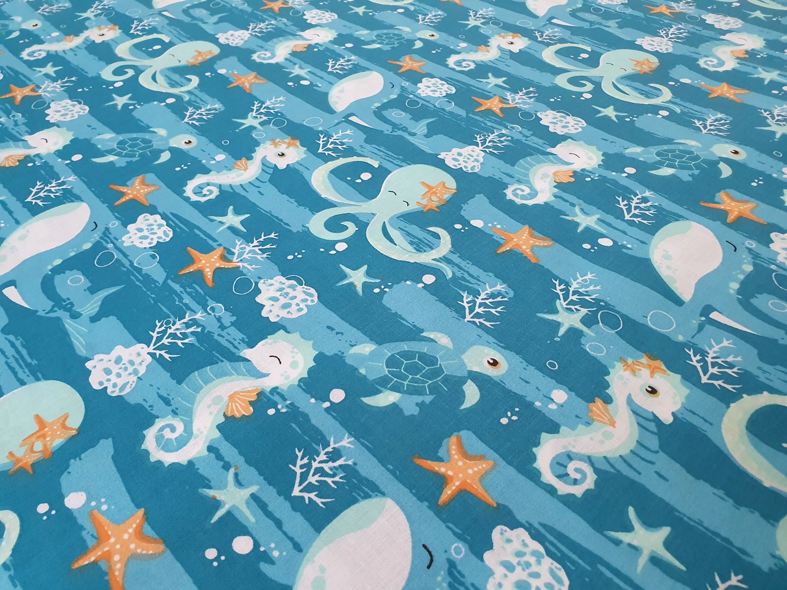 Sea Animals Fabric Sea Horses Fabric Whale Octopus Cotton Etsy