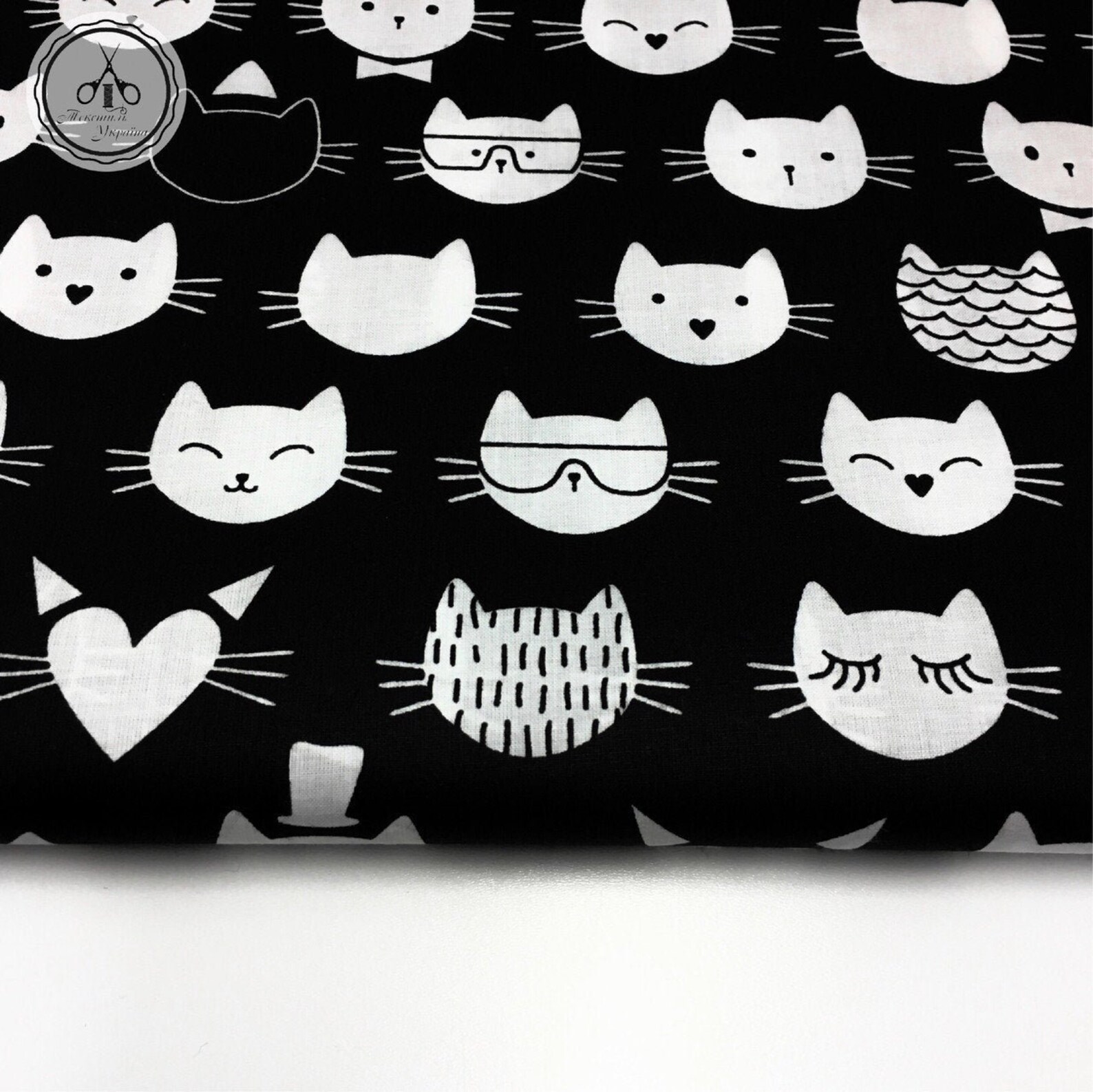 Cat cotton fabricCat Print Fabric white and black Etsy