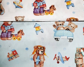Bear Cotton Fabric, Baby Quilt Fabric, Nursery Decor (By the Yard)