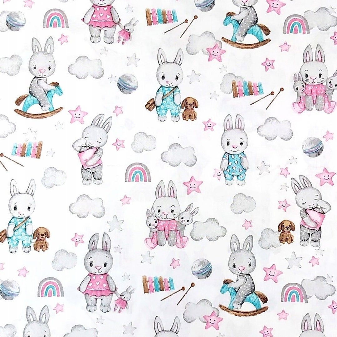 Bunny Cotton Fabric,bunny Rabbit Fabric, Fabric by the Yard,baby Girls