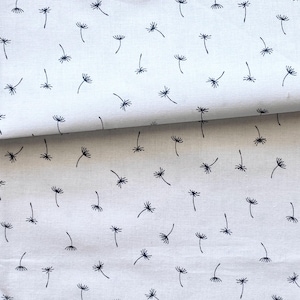 Tissu pissenlit, tissu par mètre, tissu de soufflage de pissenlits, tissu en coton, tissu floral, ombre de pissenlit, tissu gris et blanc, tissu pour bébés