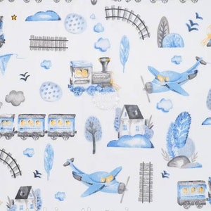 Cotton fabric,Train fabric,railroad fabric,airplane fabric,transport fabric,Fabric by the Yard,Baby Quilt Fabric,Cotton fabric,Nursery Decor