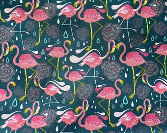 Tropical Flamingos cotton fabric, By The Yard,summer,flamingo printed cotton