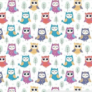 Tela de búho, Tela cortada a medida, Estampado de búho, Tela para bebé, Tela de algodón, Búhos coloridos, Tela de dibujos animados, Tela orgánica, Tela para niños, Edredón