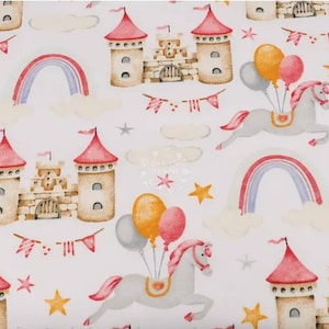 New! Castle cotton Fabric, Princess fafric,baby girls fabric,Quilting fabric,unicorn Fabric,nursery fabric,baby fabric,princess castle, pink