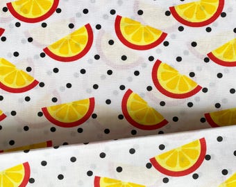 Oranje katoenen stof, citrusstof, stof op maat gesneden, gestippelde stof, zomerstof, fruitstof, kinderkamer, naaien, QUILTEN, biologisch