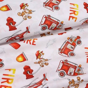 Fire Trucks Fabric by the Yard,cotton Fabric,Fire Trucks Print,fireman fabric,dogs fabric,Boy Fabric,nursery fabric,baby fabric,playroom