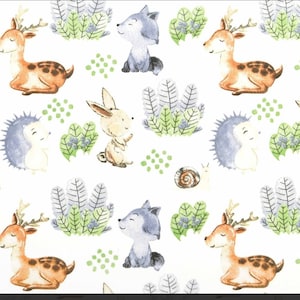 Forest Friends Fabric,Forest Animals Fabric,Cotton fabric,fabric by the yard,Baby Fabric,baby Quilt Fabric,deer,fox,wolf,snail,rabbit bunny