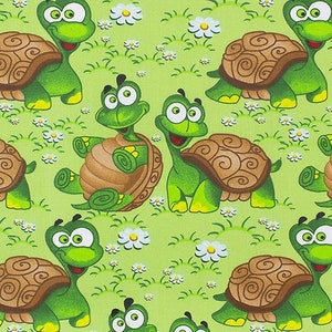 Turtles cotton Fabric by the Yard,Green Turtle Fabric,Baby Girl Fabric,Baby Boy Fabric,Organic Fabric,Sea Turtles,Nursery Fabric,quilt image 1