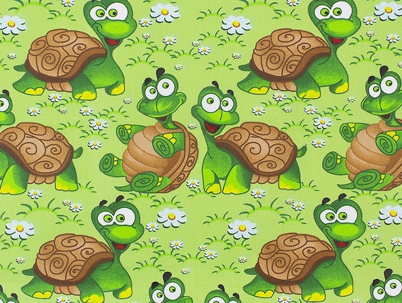 Turtles cotton Fabric by the Yard,Green Turtle Fabric,Baby Girl Fabric,Baby Boy Fabric,Organic Fabric,Sea Turtles,Nursery Fabric,quilt image 1