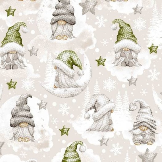 Christmas Fabric by the Yard, Gnome Print Fabric,christmas Gnomes  Fabric,christmas Fabric,christmas Material, Moon Star Fabric Winter Fabric  