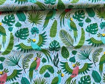 Parrots Fabric,Tropical Birds Fabric, palm leaf fabric