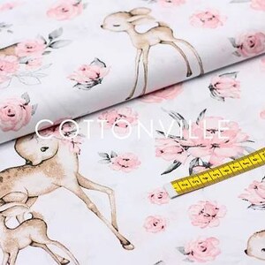 Deer fabric,flowers fabric,roe forest fabric,nursery fabric,girls fabric,fabric by the yard,cotton fabric,forest fabric,floral fabric image 4