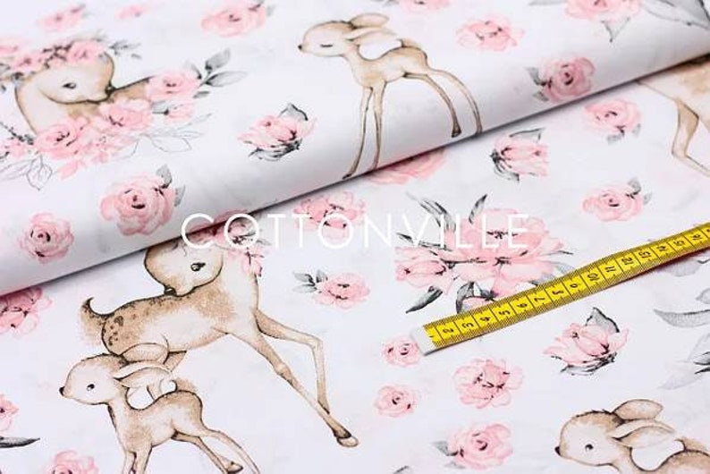 Deer fabric,flowers fabric,roe forest fabric,nursery fabric,girls fabric,fabric by the yard,cotton fabric,forest fabric,floral fabric image 4