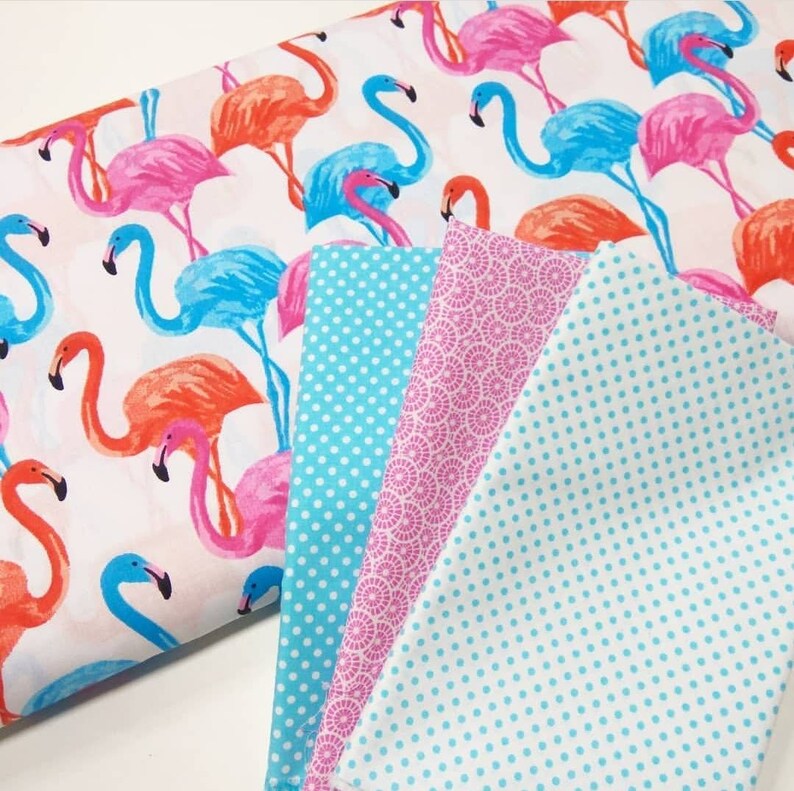 Flamingo cotton fabric by the Yardpink flamingo Etsy