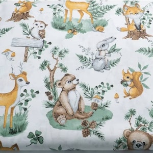 Animals Fabric,Forest Animals Fabric,Cotton fabric,fabric by the yard,Baby Fabric,Forest Deer  Bear  Fox Squirrel  Bunny Owl fabric, sage