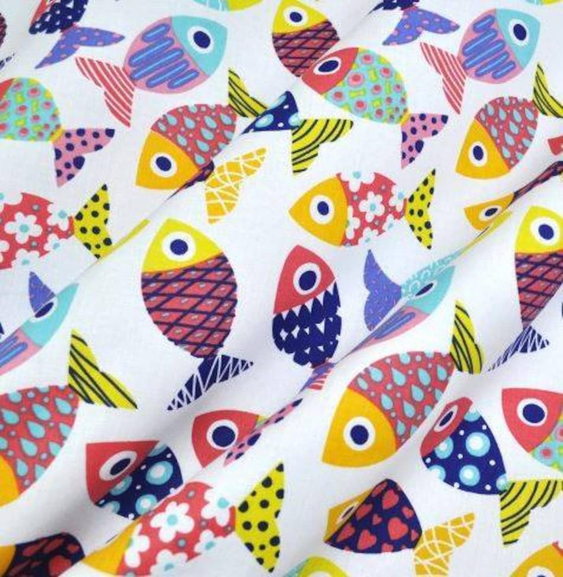 Fish Fabric by the Yard Multicolored Fish Fabricmodern Etsy