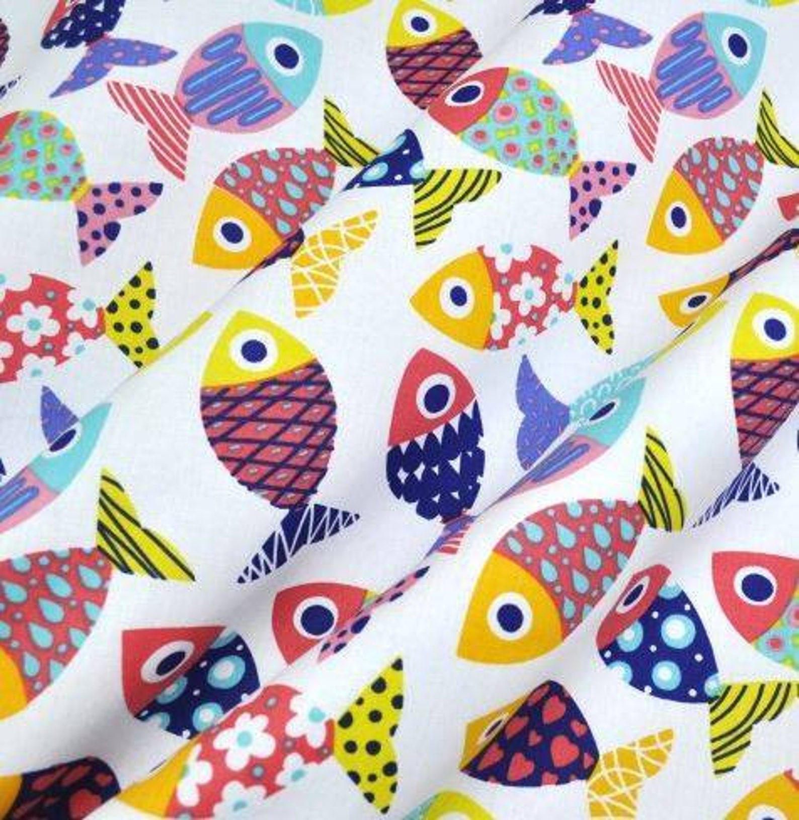 Fish fabric by the Yard Multicolored Fish FabricModern Etsy