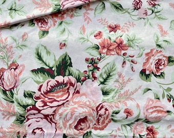 Cabbage Roses Cotton Fabric, English Floral Print, Baby Girl Nursery