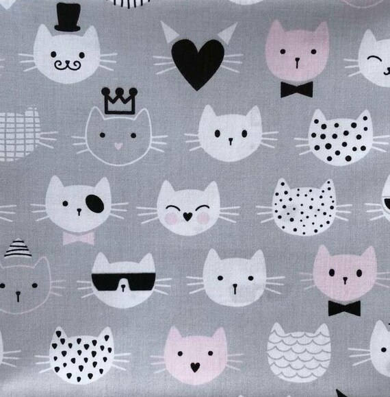 Katze Baumwollstoff, Katze Print Stoff, Katzenstoff, rosa grauer