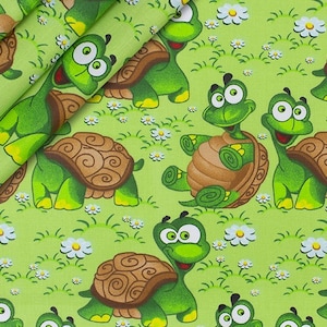 Turtles cotton Fabric by the Yard,Green Turtle Fabric,Baby Girl Fabric,Baby Boy Fabric,Organic Fabric,Sea Turtles,Nursery Fabric,quilt image 2
