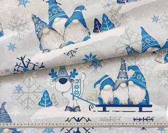 Gnomes Cotton Fabric By The Yard, Christmas Fabric, Fabric,Christmas  deer Fabric,Happy Holidays, Christmas  ornament,  Christmas deer